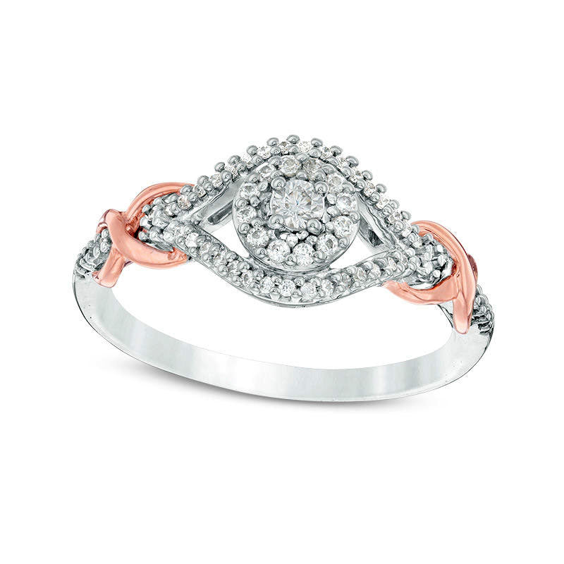 Image of ID 1 020 CT TW Natural Diamond Frame Infinity Knot Shank Promise Ring in Sterling Silver and Solid 10K Rose Gold