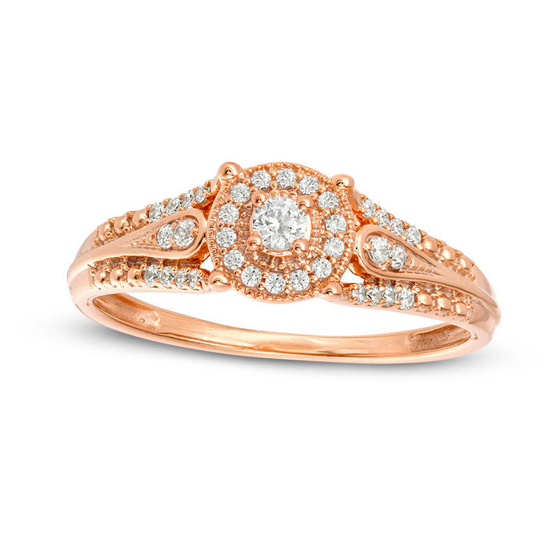 Image of ID 1 020 CT TW Natural Diamond Frame Loop-Sides Antique Vintage-Style Promise Ring in Solid 10K Rose Gold