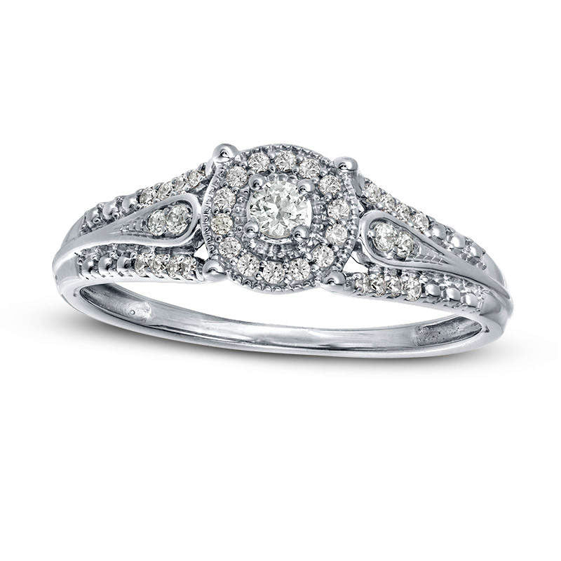 Image of ID 1 020 CT TW Natural Diamond Frame Loop-Sides Antique Vintage-Style Promise Ring in Solid 10K White Gold