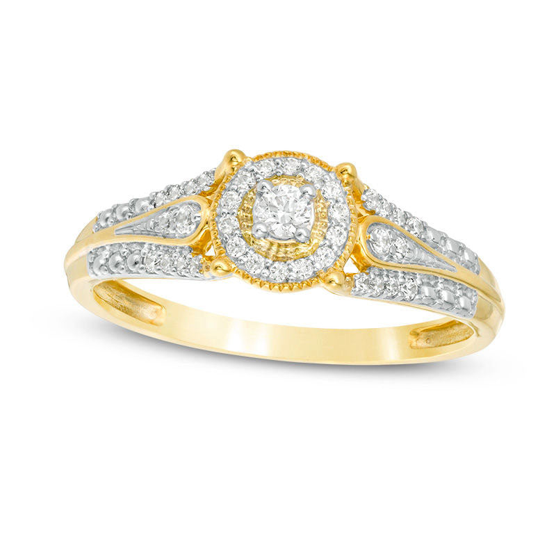 Image of ID 1 020 CT TW Natural Diamond Frame Loop-Sides Antique Vintage-Style Promise Ring in Solid 10K Yellow Gold