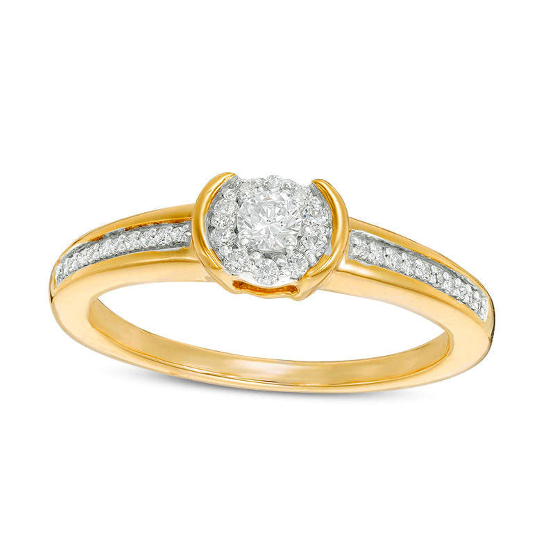 Image of ID 1 020 CT TW Natural Diamond Frame Promise Ring in Solid 10K Yellow Gold