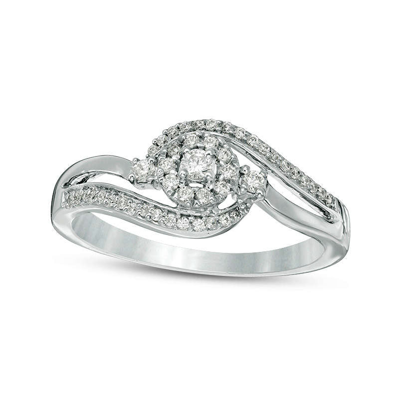 Image of ID 1 020 CT TW Natural Diamond Frame Swirl Bypass Promise Ring in Solid 10K White Gold