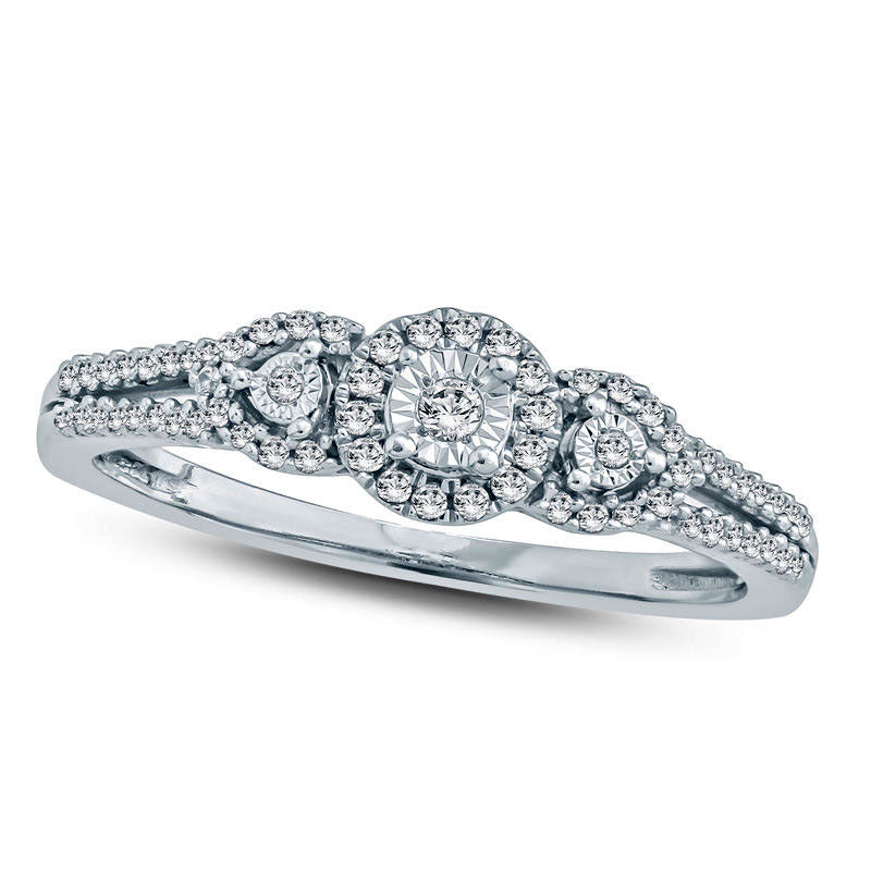Image of ID 1 020 CT TW Natural Diamond Frame Three Stone Promise Ring in Sterling Silver