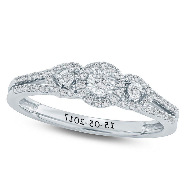 Image of ID 1 020 CT TW Natural Diamond Frame Three Stone Promise Ring in Sterling Silver (1 Line)