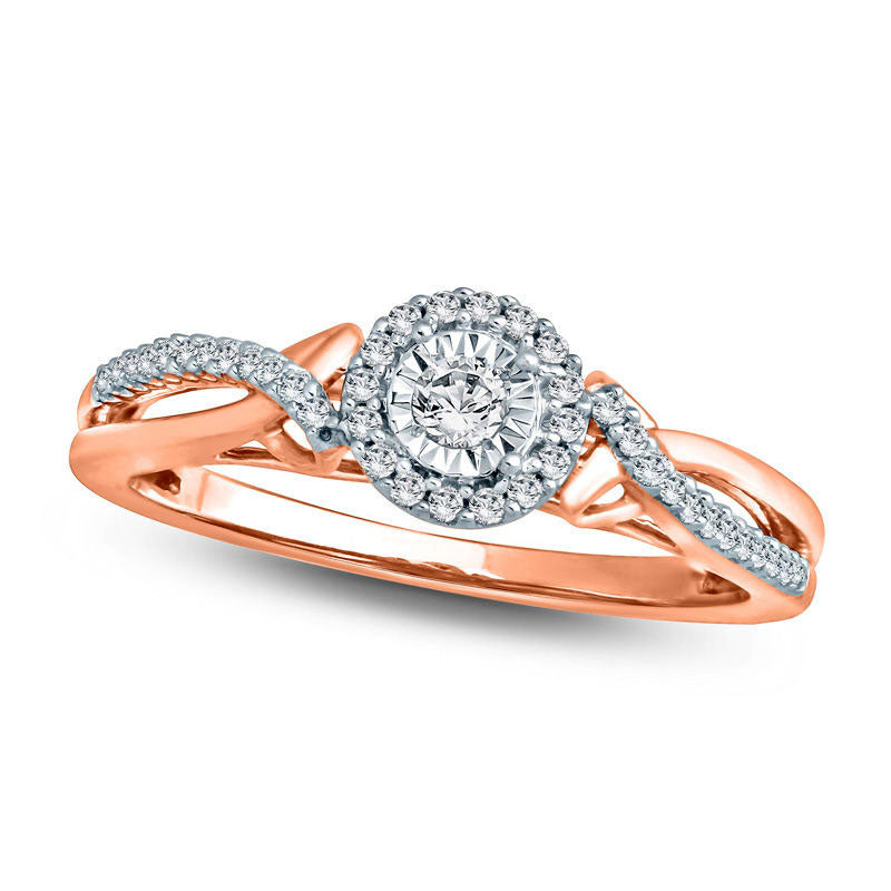 Image of ID 1 020 CT TW Natural Diamond Frame Twist Shank Promise Ring in Solid 10K Rose Gold