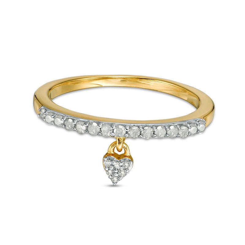 Image of ID 1 020 CT TW Natural Diamond Heart Charm Ring in Sterling Silver with Solid 14K Gold Plate