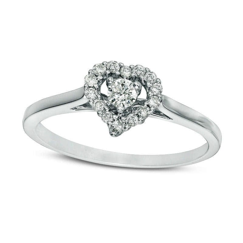 Image of ID 1 020 CT TW Natural Diamond Heart Frame Promise Ring in Solid 10K White Gold