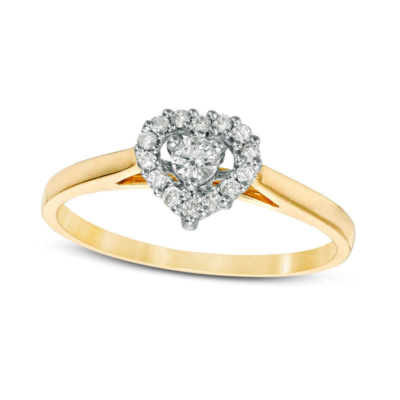 Image of ID 1 020 CT TW Natural Diamond Heart Frame Promise Ring in Solid 10K Yellow Gold