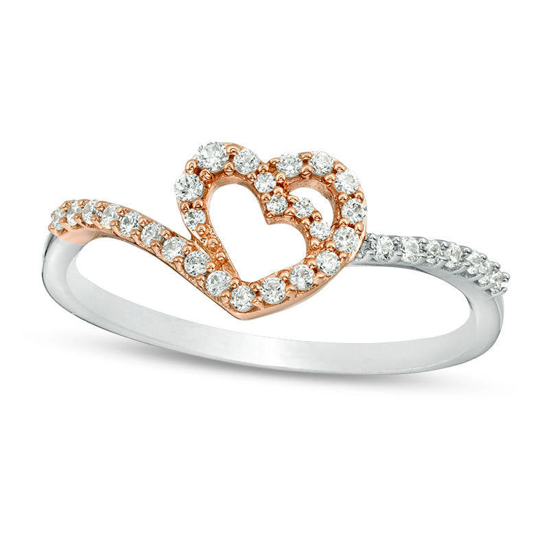 Image of ID 1 020 CT TW Natural Diamond Heart Outline Promise Ring in Sterling Silver with Solid 14K Rose Gold Plate