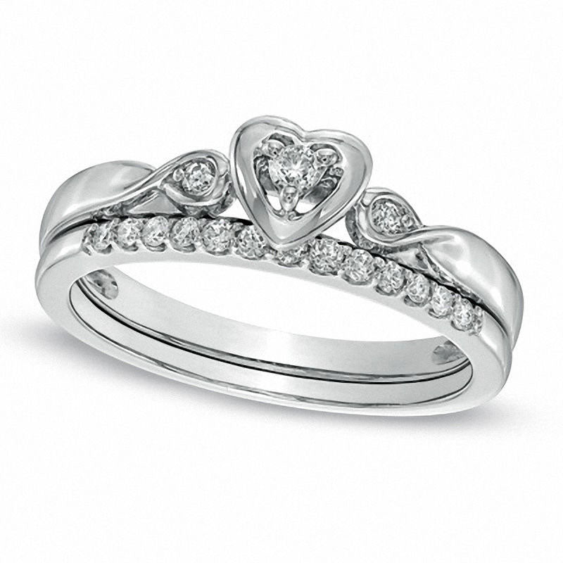 Image of ID 1 020 CT TW Natural Diamond Heart-Shaped Bridal Engagement Ring Set in Solid 10K White Gold