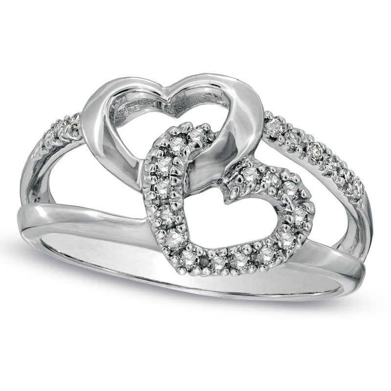 Image of ID 1 020 CT TW Natural Diamond Interlocking Hearts Ring in Sterling Silver