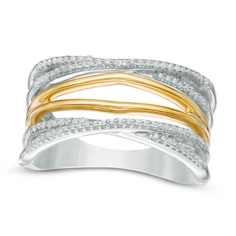Image of ID 1 020 CT TW Natural Diamond Layered Crossover Ring in Sterling Silver and Solid 10K Yellow Gold