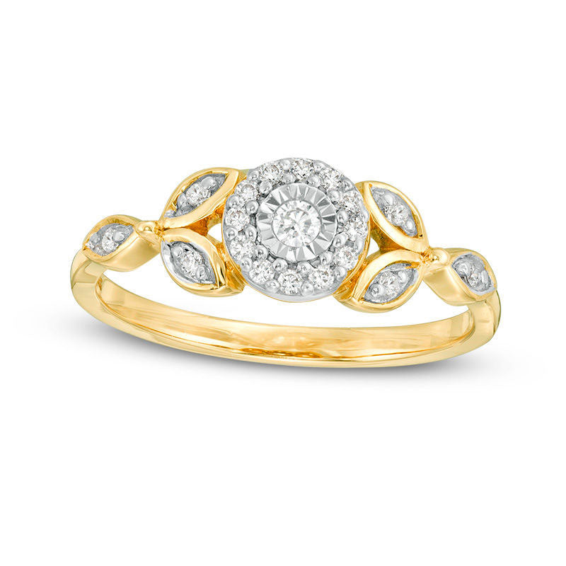 Image of ID 1 020 CT TW Natural Diamond Leaves Promise Ring in Solid 10K Yellow Gold