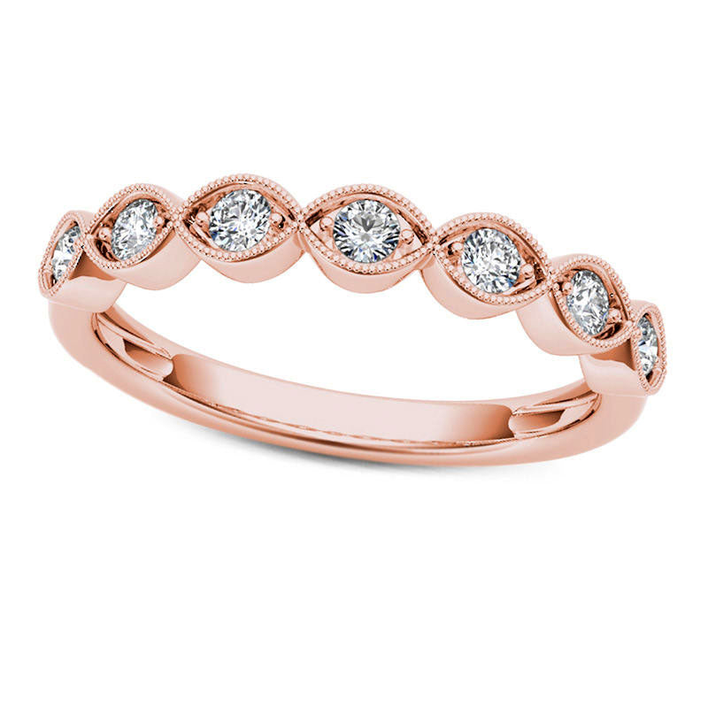 Image of ID 1 020 CT TW Natural Diamond Marquise-Shaped Antique Vintage-Style Stackable Band in Solid 10K Rose Gold