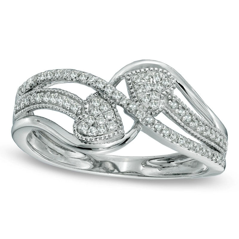 Image of ID 1 020 CT TW Natural Diamond Mirrored Hearts Promise Ring in Solid 10K White Gold