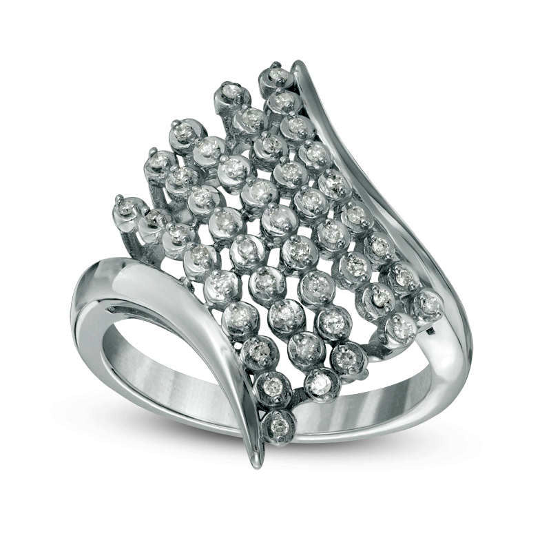 Image of ID 1 020 CT TW Natural Diamond Multi-Row Bypass Ring in Sterling Silver