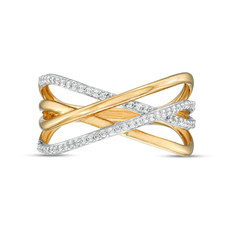 Image of ID 1 020 CT TW Natural Diamond Multi-Row Crossover Ring in Solid 10K Yellow Gold