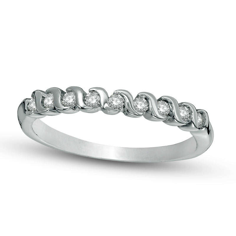 Image of ID 1 020 CT TW Natural Diamond Nine Stone S Wave Anniversary Band in Sterling Silver