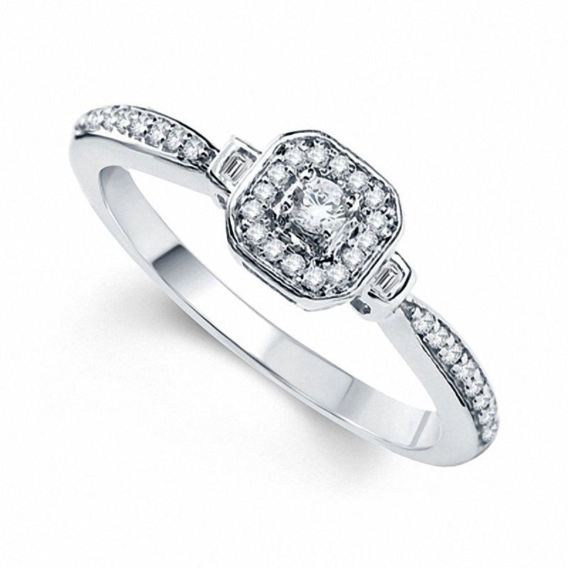 Image of ID 1 020 CT TW Natural Diamond Octagonal Frame Promise Ring in Solid 10K White Gold