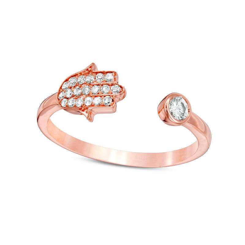 Image of ID 1 020 CT TW Natural Diamond Open Hamsa Ring in Solid 10K Rose Gold