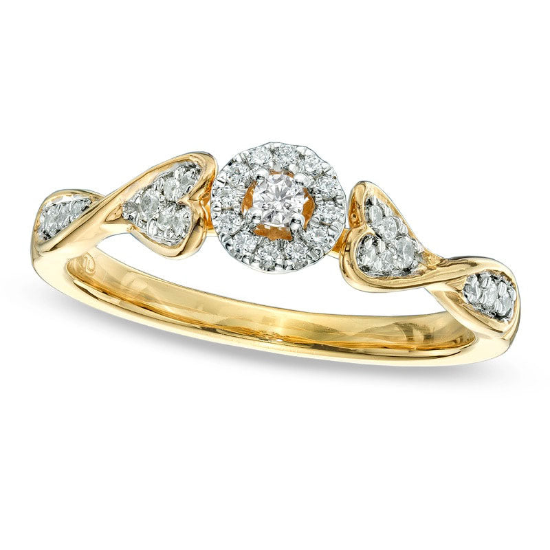 Image of ID 1 020 CT TW Natural Diamond Promise Ring with Heart Accents in Solid 10K Yellow Gold