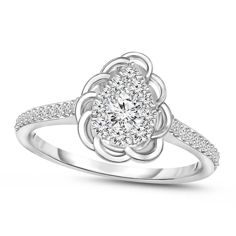 Image of ID 1 020 CT TW Natural Diamond Scallop Pear-Shaped Frame Promise Ring in Solid 10K White Gold