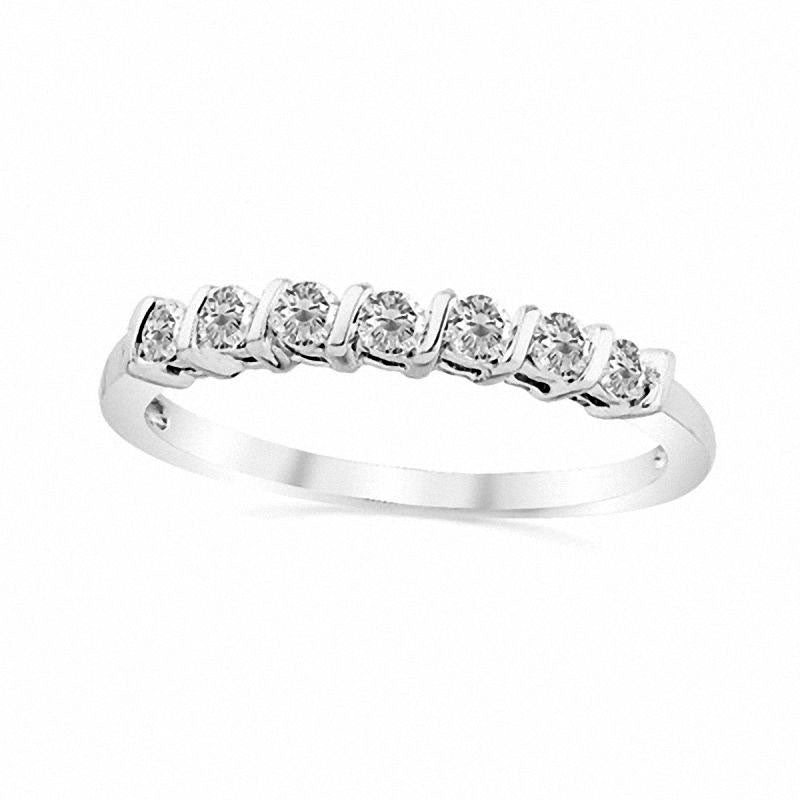 Image of ID 1 020 CT TW Natural Diamond Seven Stone Wedding Band in Solid 10K White Gold