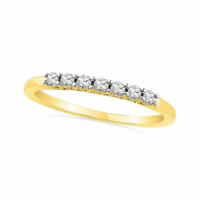 Image of ID 1 020 CT TW Natural Diamond Seven Stone Wedding Band in Solid 10K Yellow Gold