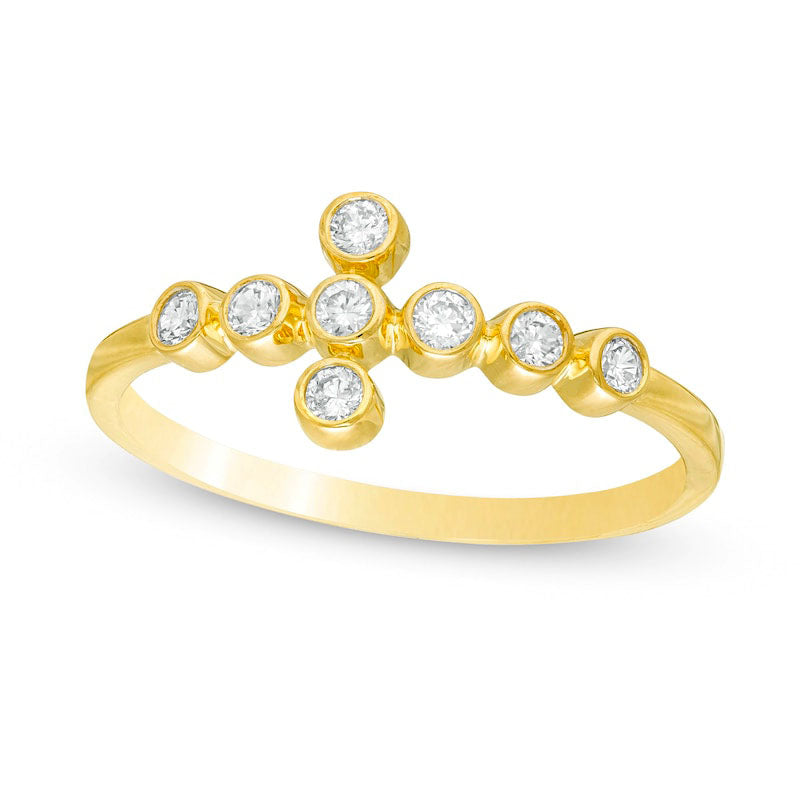 Image of ID 1 020 CT TW Natural Diamond Sideways Bubbles Cross Ring in Solid 10K Yellow Gold