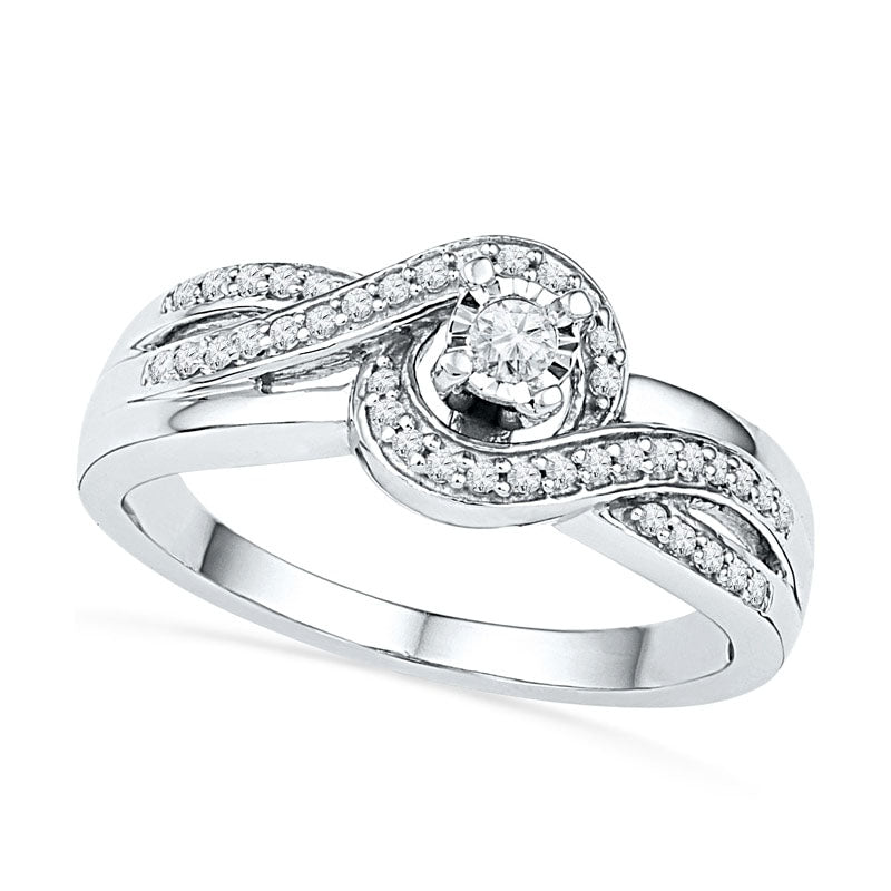 Image of ID 1 020 CT TW Natural Diamond Spiral Frame Promise Ring in Sterling Silver