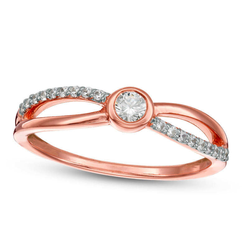 Image of ID 1 020 CT TW Natural Diamond Split Shank Promise Ring in Solid 10K Rose Gold
