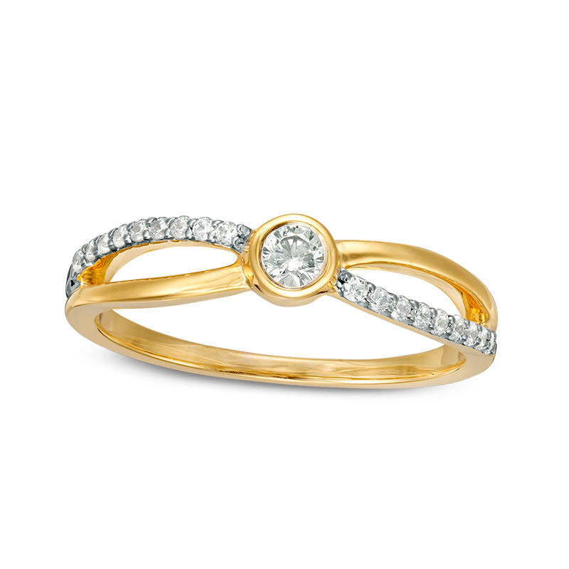 Image of ID 1 020 CT TW Natural Diamond Split Shank Promise Ring in Solid 10K Yellow Gold