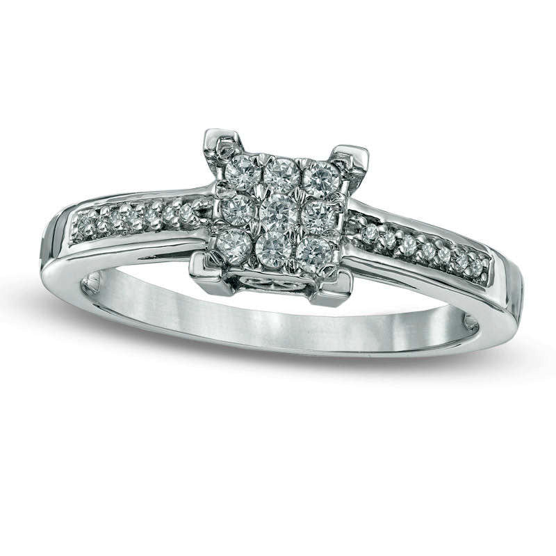 Image of ID 1 020 CT TW Natural Diamond Square Cluster Promise Ring in Solid 10K White Gold