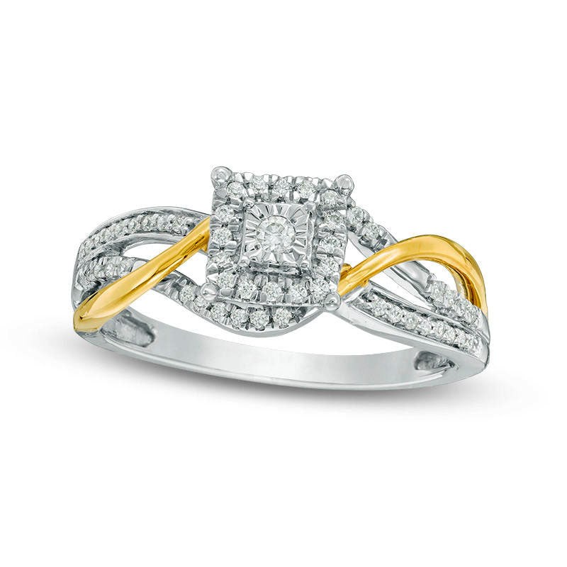 Image of ID 1 020 CT TW Natural Diamond Square Frame Bypass Promise Ring in Sterling Silver and Solid 10K Yellow Gold