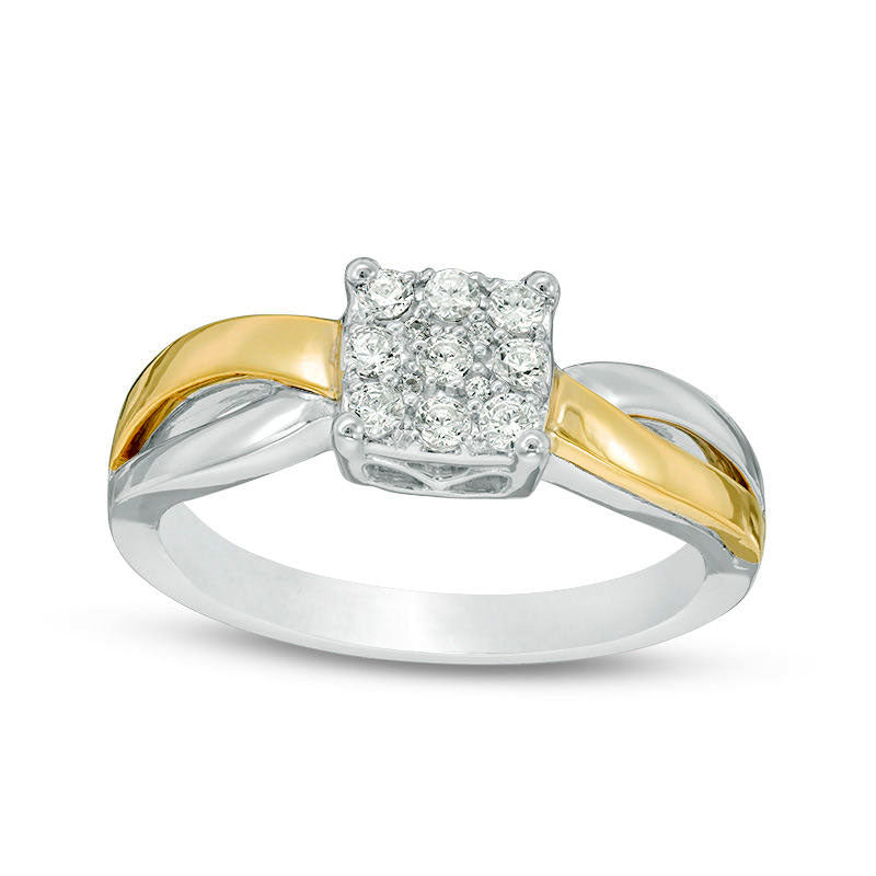 Image of ID 1 020 CT TW Natural Diamond Square Frame Promise Ring in Sterling Silver and Solid 10K Yellow Gold