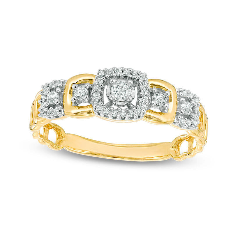 Image of ID 1 020 CT TW Natural Diamond Square Frame Ring in Solid 10K Yellow Gold