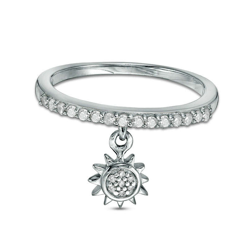 Image of ID 1 020 CT TW Natural Diamond Sun Charm Ring in Sterling Silver