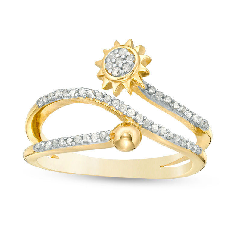 Image of ID 1 020 CT TW Natural Diamond Sun and Ball Wrap Ring in Sterling Silver with Solid 14K Gold Plate
