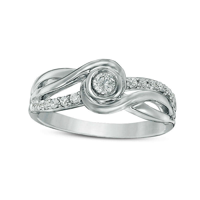 Image of ID 1 020 CT TW Natural Diamond Swirl Bypass Promise Ring in Sterling Silver