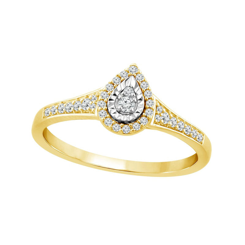 Image of ID 1 020 CT TW Natural Diamond Teardrop Frame Promise Ring in Solid 10K Yellow Gold