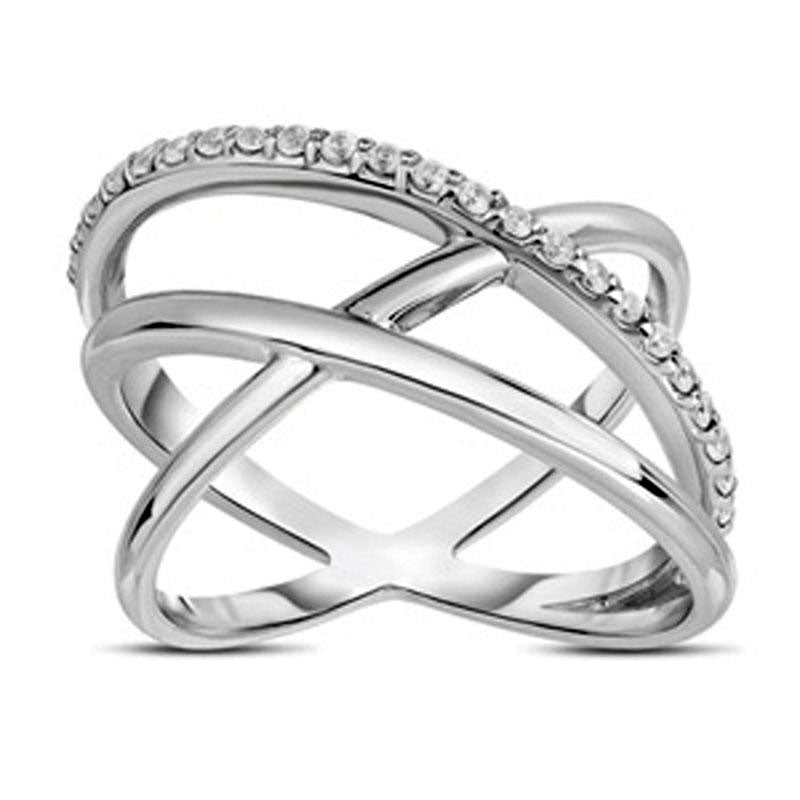 Image of ID 1 020 CT TW Natural Diamond Three Loop Ring in Sterling Silver