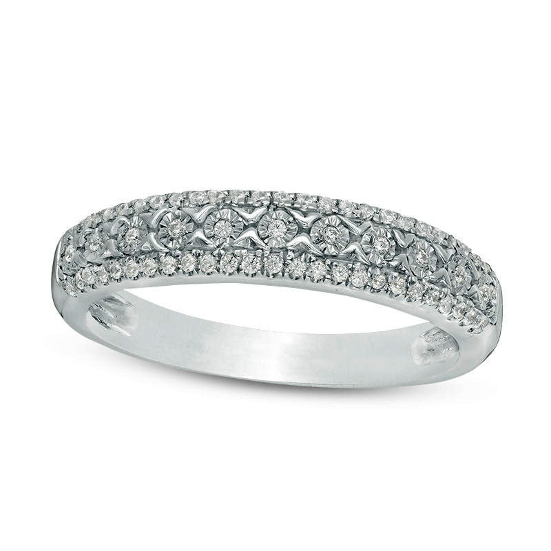 Image of ID 1 020 CT TW Natural Diamond Three Row Anniversary Band in Sterling Silver