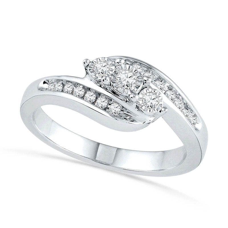 Image of ID 1 020 CT TW Natural Diamond Three Stone Bypass Promise Ring in Solid 10K White Gold