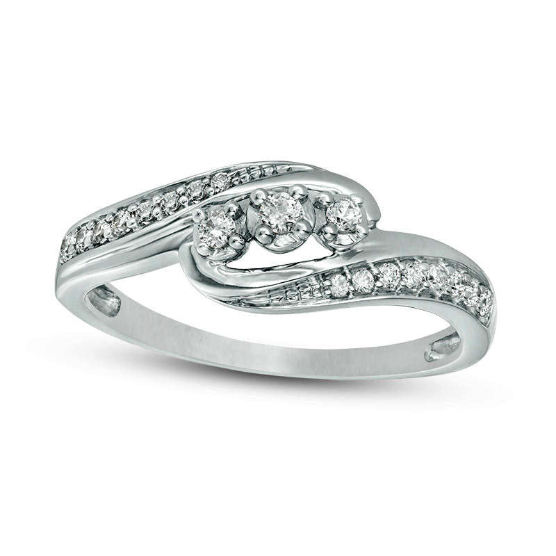 Image of ID 1 020 CT TW Natural Diamond Three Stone Bypass Promise Ring in Sterling Silver