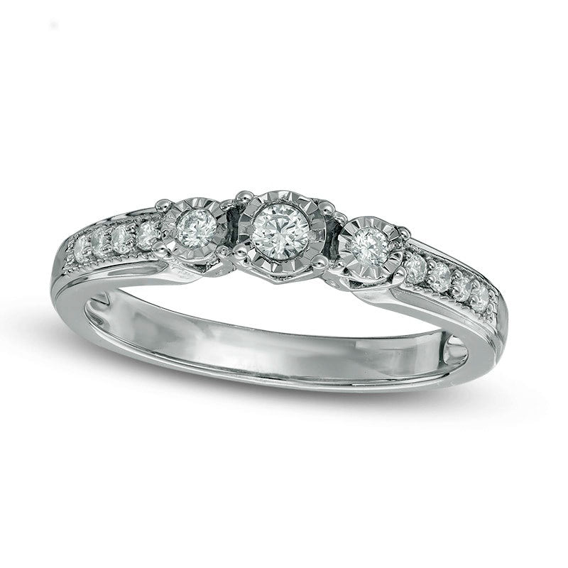 Image of ID 1 020 CT TW Natural Diamond Three Stone Engagement Ring in Sterling Silver