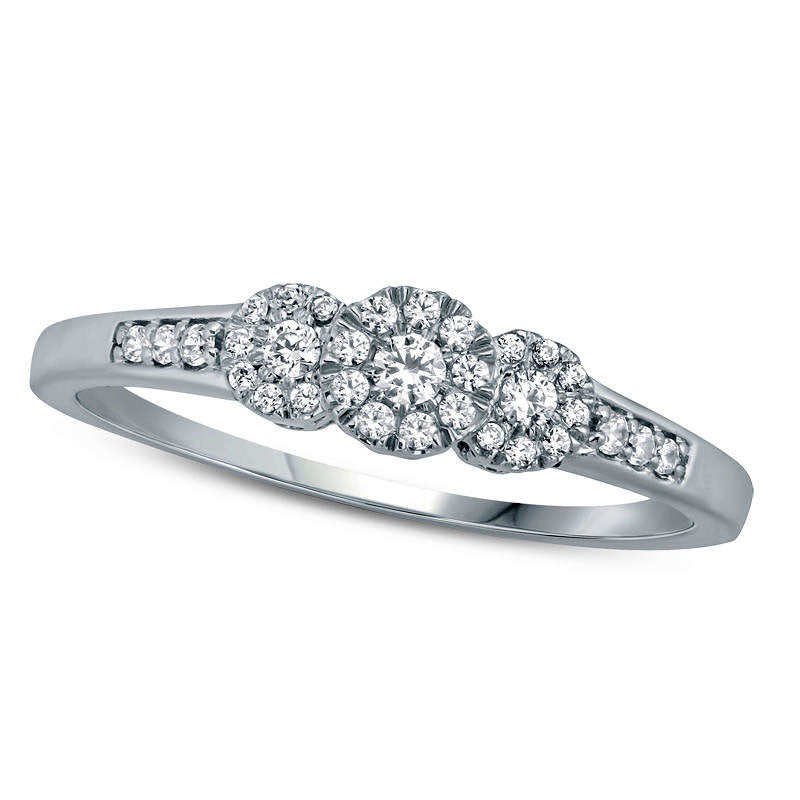 Image of ID 1 020 CT TW Natural Diamond Three Stone Frame Promise Ring in Solid 10K White Gold