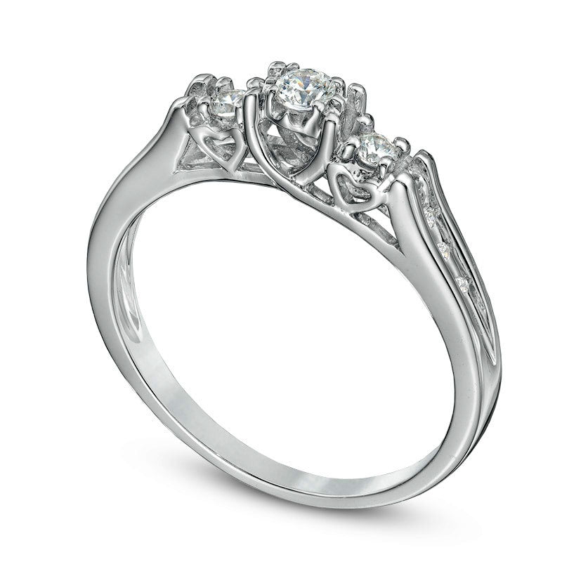 Image of ID 1 020 CT TW Natural Diamond Three Stone Ring in Solid 10K White Gold