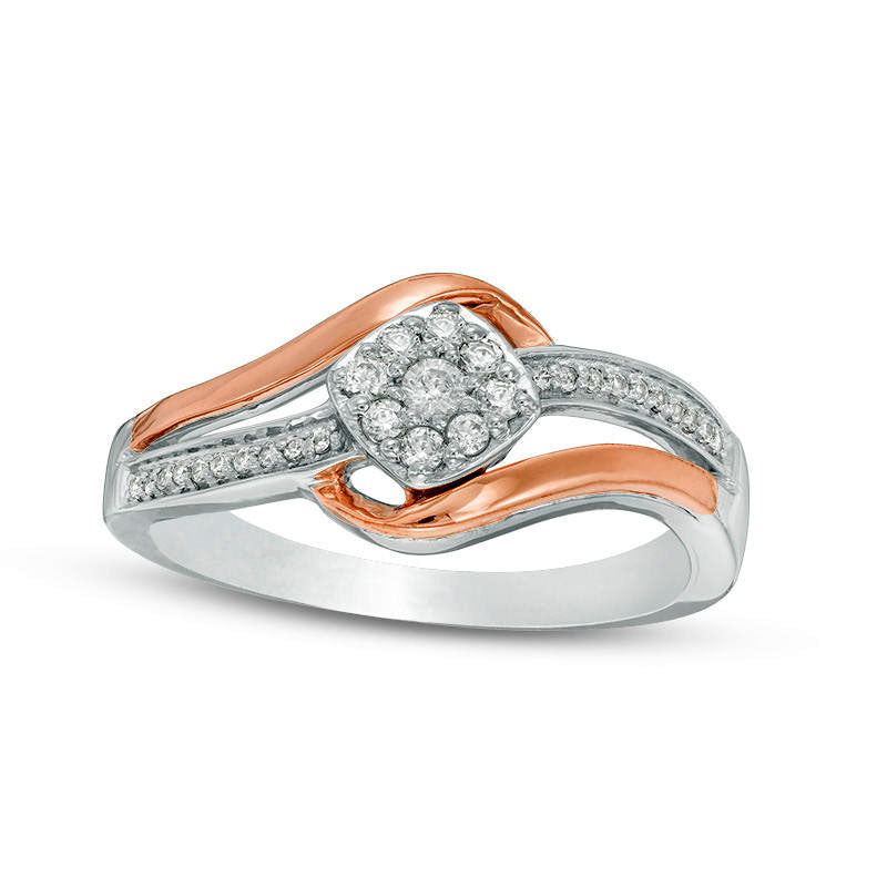 Image of ID 1 020 CT TW Natural Diamond Tilted Cushion Frame Bypass Promise Ring in Sterling Silver and Solid 10K Rose Gold