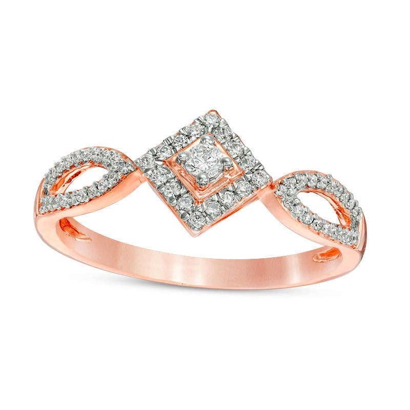 Image of ID 1 020 CT TW Natural Diamond Tilted Square Frame Promise Ring in Solid 10K Rose Gold