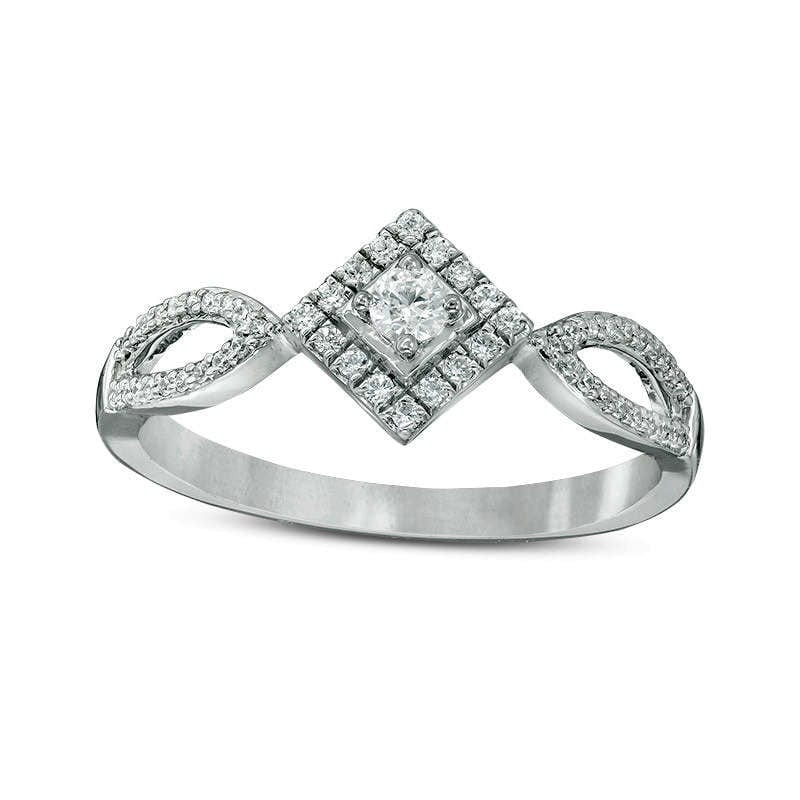 Image of ID 1 020 CT TW Natural Diamond Tilted Square Frame Promise Ring in Solid 10K White Gold